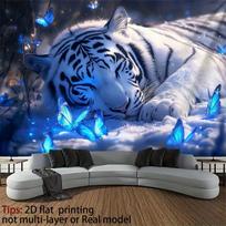 Fantazijos Baltasis Tigras Gobelenas Drugelio Sieninis Kilimas Magiško Miegantis Baltasis Tigras Sniego Miško Kambario Dekoras 100X70CM blue