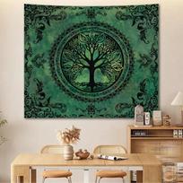Tree of Life Tapestry, Green Mandala Boho Print Wall Hanging for Bedroom, Living Room, Dorm & Zen Home Decor 100X70CM