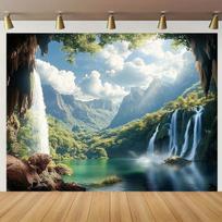 Lush Cave Waterfall Tapestry Polyester Wall Hanging Boho Living Room Bedroom Nature Art home decor aesthetic 100X70CM