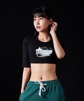 Astral Projection Mind Travel Supima Spandex 5-Quarter Sleeve Short Crop Top_Black Free