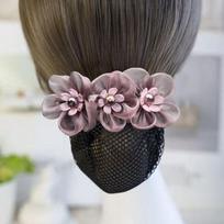 Bead Bun Snood Headwear Nurse Hair Clip Vintage Flower Spring Clip  Office tamsiai rausva spalva