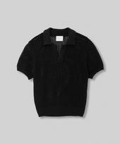 Daro Arko Crochet Polo Knit In Black Black/One