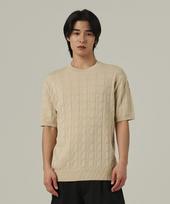 Analog Mood Cable Round Short Sleeve Knit (Beige) Free