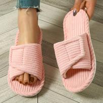 Household Indoor Velcro Cotton Slippers, Women's Warm Slippers, Plush Slippers 36-37 rožinė