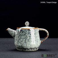 BORREY Ceramic Teapot Chines Kung Fu Tea Set Color Kiln into Teapot Simple Teapot Tea Set With Lid Kung Fu Tea Exquisite Gift Beige 240ML