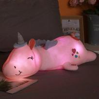 60cm Kawaii vienaragis pliušiniai žaislai Kimštas LED vienaragis šviečianti pagalvė Kawaii gyvūno žaislas Minkštas vienaragis pliušinis lėlė Dovana mergaitei 60CM