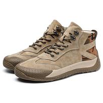 Fashion Men's Sneakers Fashion Outdoor Walking Anti-slip Wearable  Comfort Comfortable Ankle Boots Luxury  New in Casual Leather Shoes 38 chaki