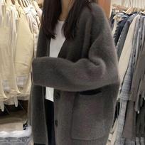 Autumn Retro V Neck Long Sleeve Knitted Sweater Jacket Women Fashion Solid Casual Winter Women's Cardigans Tops Elegant Button Up Lady Cardigan 25637 One Size pilka spalva