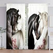 2 vnt. vienas kitą mylinčių arklių marginta užuolaida namų dekorui - strypo kišenės langų apdaila miegamajam, biurui, virtuvei 52.5cmX116cm X 2pcs