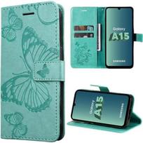 Case for Samsung Galaxy A15 4G-5G in Synthetic Leather with Butterfly Pattern Shockproof - Green - BOOLING žalia