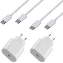 2 vnt. įkroviklių rinkinys iPhone 16 / 16 PLUS / 16 PRO / 16 PRO MAX - Greitas 20W sieninis įkroviklis + 2 vnt. USB-C į USB-C kabeliai, 1 metro ilgio, Phonillico® balta