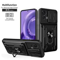 Dėklas Motorola Moto Edge 30 Ultra 5G su kortelės laikikliu ir apsauga kamerai, Dėklas telefonui Moto Edge 30 Lite, Edge 30 Fusion, Galinis dangtelis For Edge 30 Ultra 5G juoda