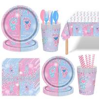 Boys and Girls' Foot Gender Party Set, Disposable Paper Plates and Cups, Anti-scald Tablecloths, Theme Scene Arrangement straws 25 packs