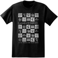 Game of Thrones You Win Or You Die Checkered Sigils Adult T-Shirt Black L S juoda