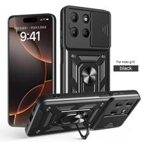 Šarvuotas dėklas Motorola G15 G05 G35 G45 G55 G75 G85 Edge 50 Fusion 5G su slankiu kameros apsaugos žiedu ir laikikliu, atsparus smūgiams dangtelis Fundas For Moto G05 juoda