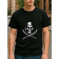 European sizes Adventure Pirate Skeleton Double Blade Men's Printed Short-sleeved Shirt, Spring, Summer, Autumn and Winter Trendy Top S juoda