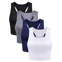 Women's Tops 4 Pieces Basic Crop Tank Tops Sleeveless Crop Sport Blouse L gray
