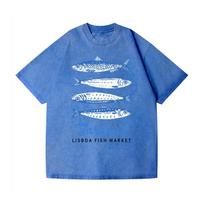 Vintage Sardines Lisboa Fish Market Wash Japanese Design T-Shirt Holiday Summer Unisex Pure Cotton High Quality Tees S