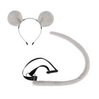 2 vnt./rinkinys Imitacinės pelės ausų ir uodegos rinkinys Gyvūno ausų lankelis Reguliuojamas juosmens diržas Uodegos kostiumo aksesuarai Kalėdiniai Cosplay rekvizitai pilka