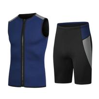 3mm Neoprene Wetsuit Shorts Vest Set Diving Snorkeling Surfing Thermal Swimsuit for Men Women Grey Shorts + Navy Blue Grey shorts+navy vest L