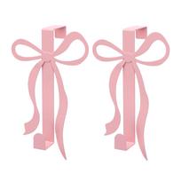 2 PCS Pink Bow Over The Door Hook Metal Door Towel Hanger Hook for Cabinets Living Room Bathroom Bedroom Kitchen