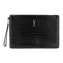Saint Laurent Ysl Monogram Silver Hardware Zip Closure Leather Clutch Women Clutch Black 531916-0Q50E-1000 Basic Set (Bag+Dust Bag)