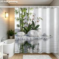 Zen Bambukas Orchidėja Vandens Sodas Dušo Užuolaida Skalbiama Mašinoje Visų Sezonų Atspari Vandeniui Apsauga Nuo Privatumo Gamta Dizainas Ramus W60H190(CM)-1 Pcs