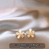 18K Gold Plated Cat's Eye Stone Zircon Flower Earrings Fresh Design 2026 New Style Jewelry Accessories Sweet For Girl's Studs