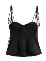 Balta raukta petnešėlėmis camisole moterims Seksuali be rankovių su raukiniais Slim Fit vienspalvė Y2K gatvės stiliaus viršutinė dalis madingai mados S black