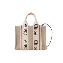 Chloe Woody Logo Print Webbing Linen Canvas And Calfskin Detail Tote Bag Women tote bags Pink CHC22-AS397J28-521 Basic Set (Bag+Dust Bag)