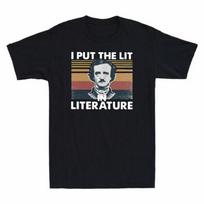 Edgar Allan Poe I Put The Lit In Literature Vintage Men T-Shirt Black Cotton Tee S