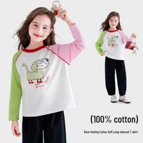 TuTu Little Elephant Girls' Pure Cotton Color-block Raglan Long Sleeve T-Shirt 160