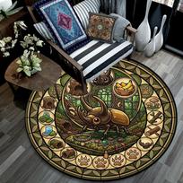 Golden Beetle Mandala Round Area Rug Under Office Chairs Bedroom Living Room Home Decor 80cm x 80cm