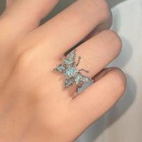 Blue Enamel Butterfly Ring Women Light Luxury INS Niche Sweet Spice Girl High Sense Personality Versatile Daily Finger Jewelry