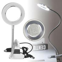LED Desk Lamp with 8X Magnifier, Silver, 56cm, USB Cable Set