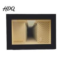 Bedside Table Photo Frame Wooden Backrooms Style Night Light Infinite Mirror Effect Tabletop Lamp Matte Black Dormitory Desktop Decor Dustproof