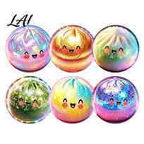 Scratch Proof Coaster 6Pcs Cute Bun Round Wooden Coasters Iridescent Holographic Decorative Heat Resistant Non-Slip Cup Girly Style Coasters