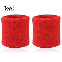 Sports Wristband 2Pcs Solid Color Absorbent Wrist Wrap Sporting Goods Cotton Breathable Quick Dry Sweatband for Tennis Badminton Sport raudona