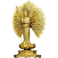 Brass Thousand-Hand Guanyin Feng Shui Statue – Chinese Protection & Blessing Figurine for Entryway, Home Office Desk or Shelf Decor, Spiritual