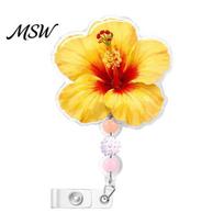 Non-slip Clip Badge Reel for Uniforms Cute Flower Reels, Retractable Nurse with Beaded Phalaenopsis Design Charm, Floral ID Name Card Holder