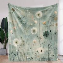 [Vintage Dandelion Blanket] Soft & Cozy 1pc Vintage Dandelion Print Flannel Blanket | All-Season Throw for Sofa, Bed, Car, Offic Size: 75*100cm, Weight: 230 GSM