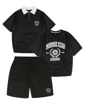 Moz Moz [Set] Laurel Short Sleeve Sweatshirt Half-Zip Summer Set-Up Black (Sweatshirt) 3