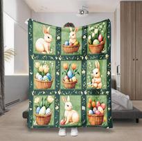 Easter Bunny Blanket and Tulip Flower Printed Egg Printed Quilted Blanket Size: 75*100cm, Weight: 230 GSM