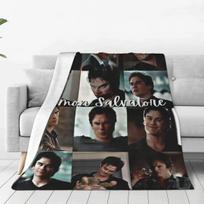 The V-Vampire Diaries Blanket D-Damon Salvatores Photo Travel Flannel Throw Blanket Soft Warm Bedroom Custom DIY Bedspread Gift Size: 75*100cm, Weight: 230 GSM