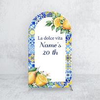 TB Blue Lemon Tree Arch Backdrop Cover Fabric Grid Customized Text for Child Birthday Party Baby Shower  Background Decoration 1.6x3.9ft (50x120cm)