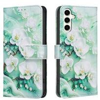 Book Flip Leather case for Samsung Galaxy S22/S23/S24 Plus/S25 Ultra Beautiful Flower Design For Samsung S24 ultra šviesiai žalios spalvos