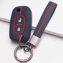 Silicone Folding Remote Key Sleeve for Renault Clio 3 Twingo 2 Modus Kangoo Scenic 2 Megane 2 Lada Vesta Granta Kalina Niva with Keychain Key Fob Case juoda
