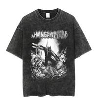 Vintage Washed Tshirts Chainsaw Man Anime T Shirt for Men Women Harajuku Oversize Tee Cotton Streetwear Unisex Tops S įvairiaspalvis