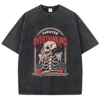 Casual Women'S Cotton Washed T-Shirts Skeleton Man On The Balcony Printing Tops Oversize O-Neck Soft Short Sleeve Female Clothes S įvairiaspalvis