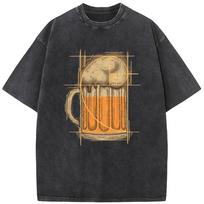 Beer Math Geometry Print Unisex Washed T-Shirt Novelty 230g Cotton Summer Bleached Tshirt Funny Casual Loose Bleach Tops Tee S įvairiaspalvis